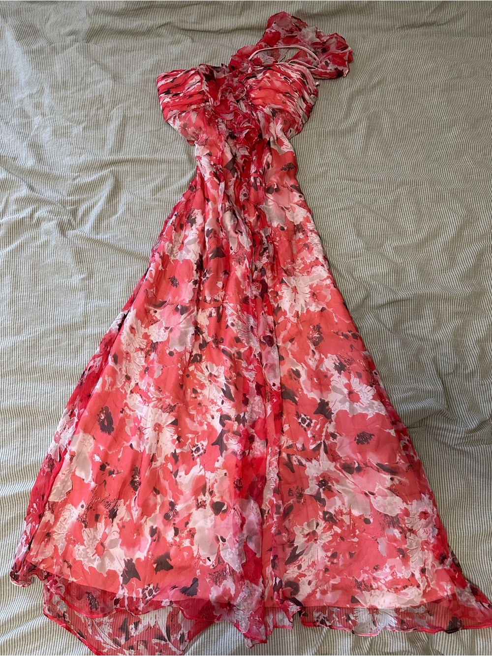 Amsale Silk Floral One-Shoulder Maxi Dress